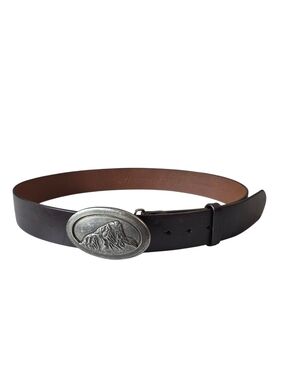 Mountain Khakis Western Brown Leather Belt with Silver Mountain Buckle
